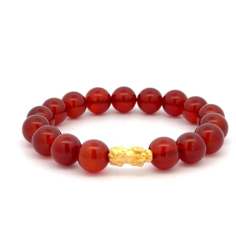 24K Gold Piyao Pixiu Dragon Lucky Charm Bracelet Gemstones Birthstones Carnelian - Picture 7 of 7